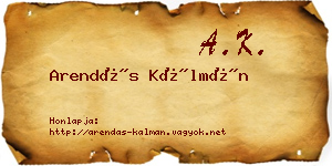 Arendás Kálmán névjegykártya